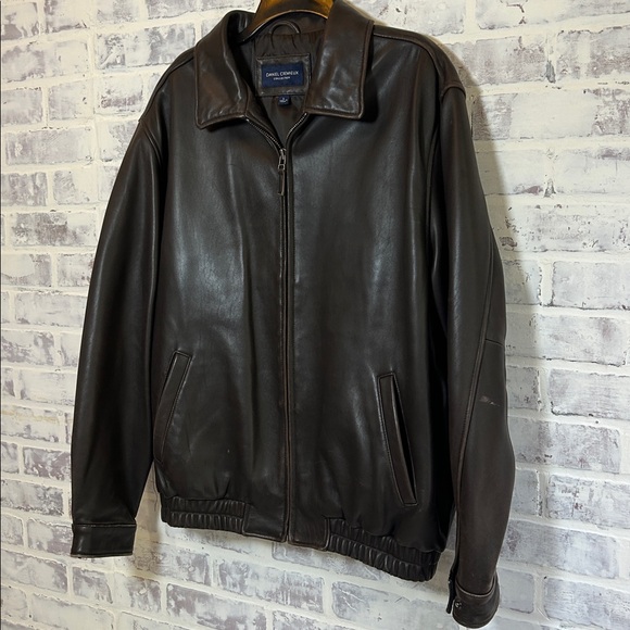 Daniel Cremieux Mens Large Lambskin Leather Zip Jacket Brown Bomber Elevated - Picture 2 of 16